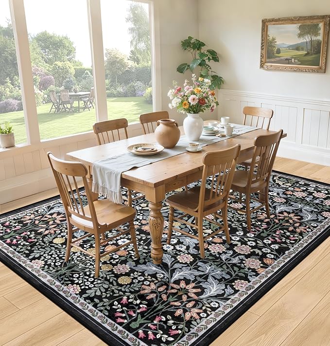 10x12 Area Rugs for Living Room: Floral Washable Rug Vintage Large Soft Boho - Image 4