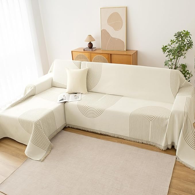 Boho Sofa Covers for 3 Cushion Couch, Chenille Sofa Slipcover for Pets Washable - Image 6
