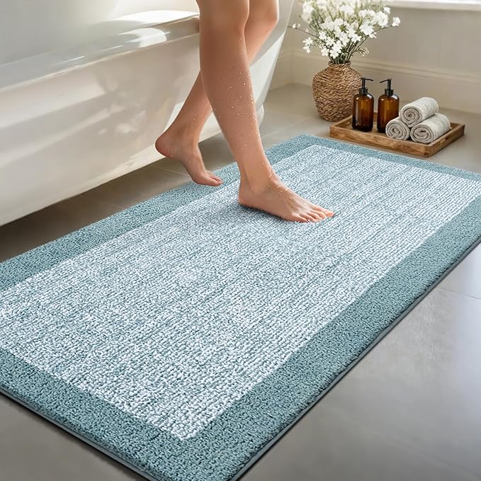 60x24 Long Bathroom Rugs Washable Non Slip, Dusty Blue Bath Mat by Unknown