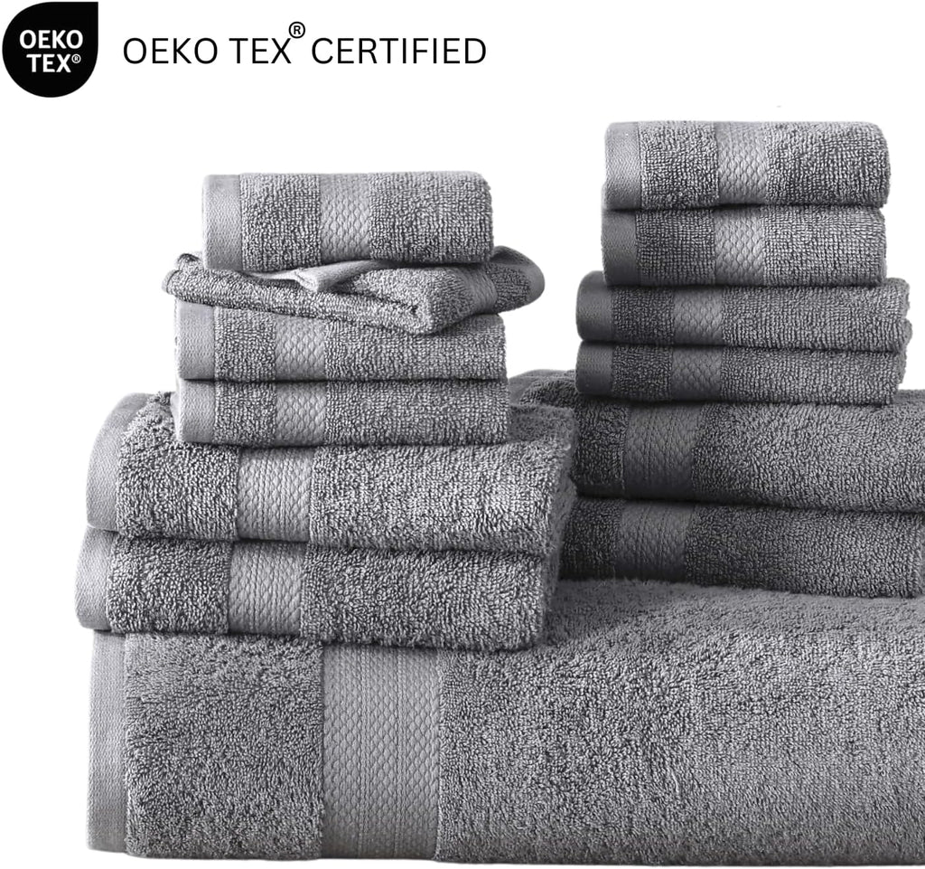 LANE LINEN Towel Set Soft Absorbent Quick Dry 100% Cotton 18 Piece - Grey