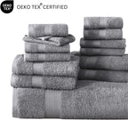 LANE LINEN Towel Set Soft Absorbent Quick Dry 100% Cotton 18 Piece - Grey