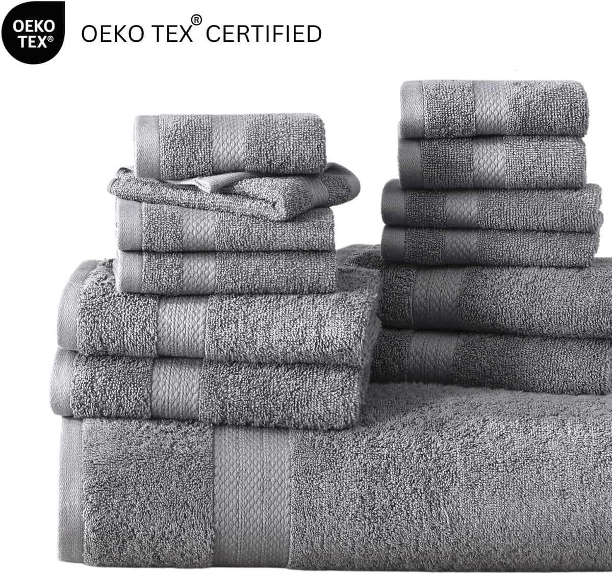 LANE LINEN Towel Set Soft Absorbent Quick Dry 100% Cotton 18 Piece - Grey
