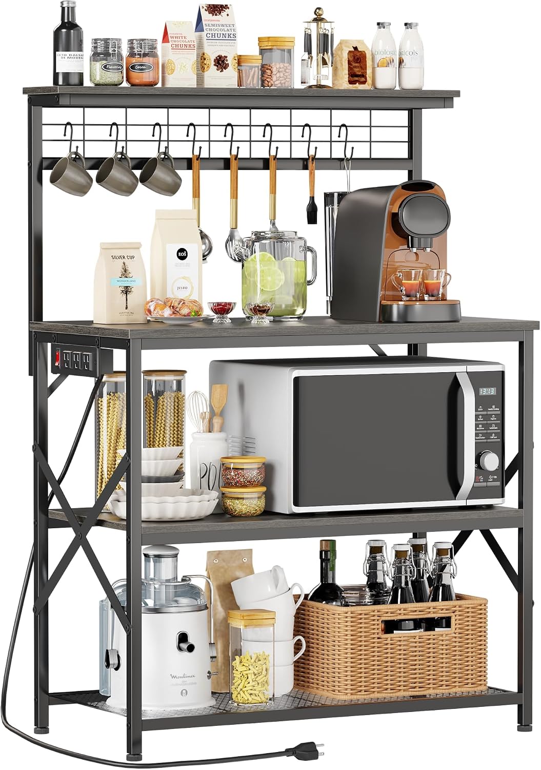 Furologee Kitchen Bakers Rack with Power Outlet, 22-Inch Microwave Stand