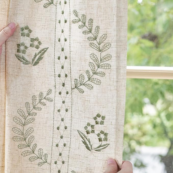 jinchan Belrose Linen Curtains for Bedroom Floral Curtains 90 Inch Length Linen - Image 4