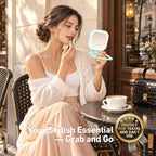 GOMIPURU Travel Mirror with Light, 1x/30x Magnifying Mirror with 3 Color Lights and Adjustable Brightness, 4.5x3.9 inch Small Compact Hangable Hand Pocket 3 Way Mirrors, Comes with Tweezer