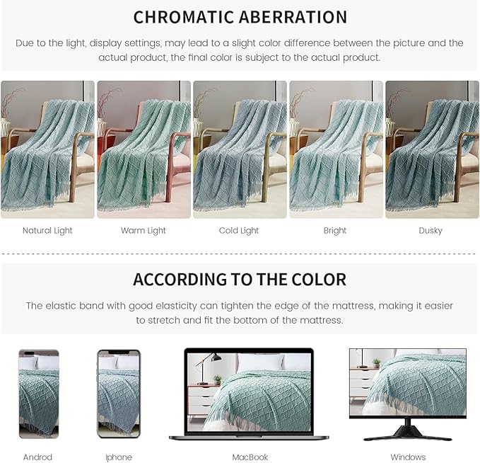 BOURINA Aqua Throw Blanket 50 x70 Inches Jacquard Argyle Throw Textured Solid - Image 8