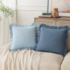 Foindtower Linen Fringe Ruffle Throw Pillow Covers 20×20 Inch Coronet Blue