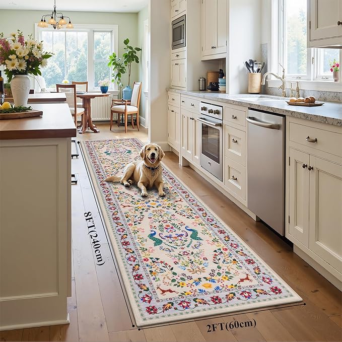 HEBE Washable Hallway Runner Rug 2'x 8' Non Slip Kitchen Rugs Runner, Low Pile - Image 2