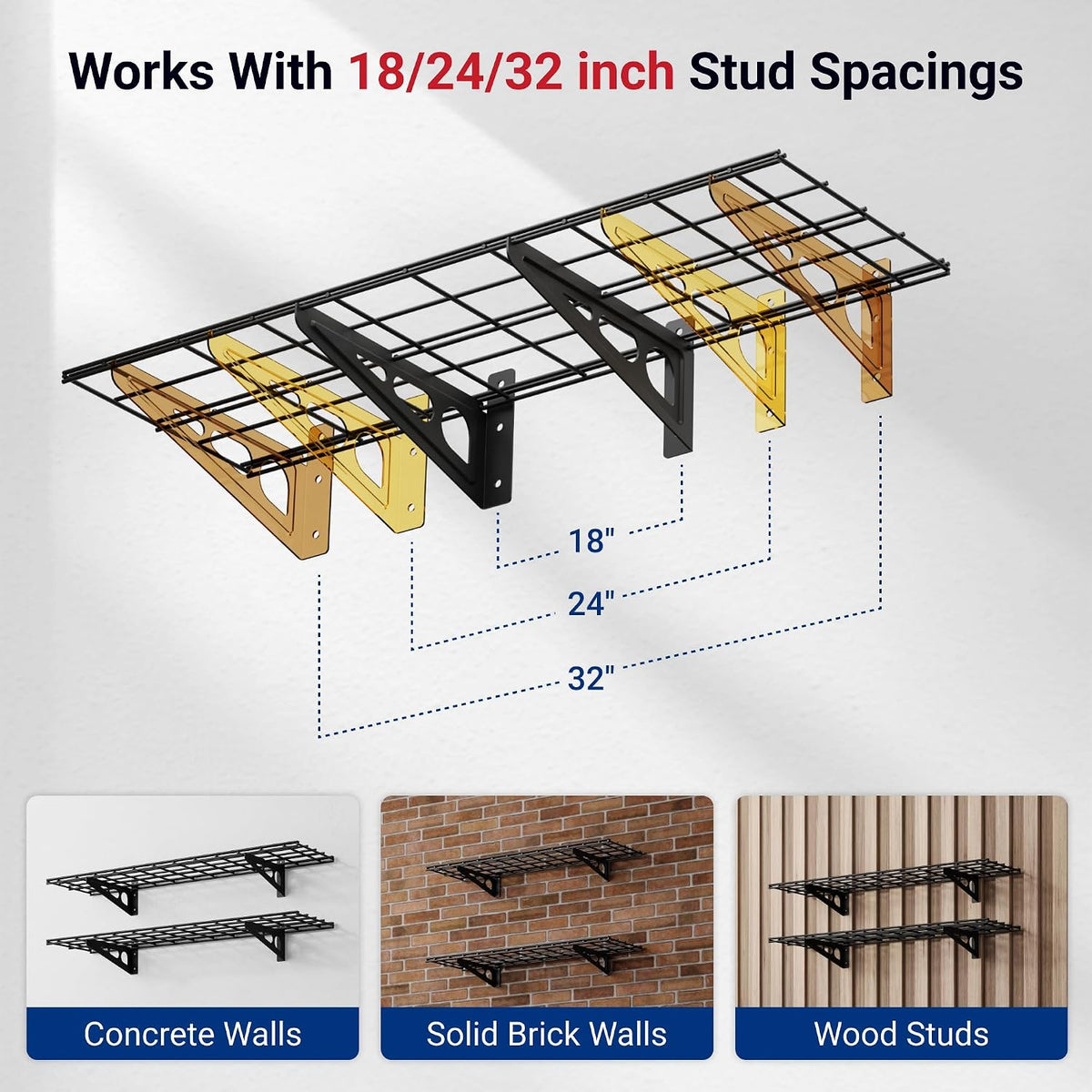 FLEXIMOUNTS 2-Pack 1x4ft 12-inch-by-48-inch Wall Shelf Garage Storage Rack Wall Mounted Floating Shelves, Black, Classic Series