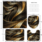 4pcs Shower Curtain Set Black Golden Strip Bathroom Decor with Rug