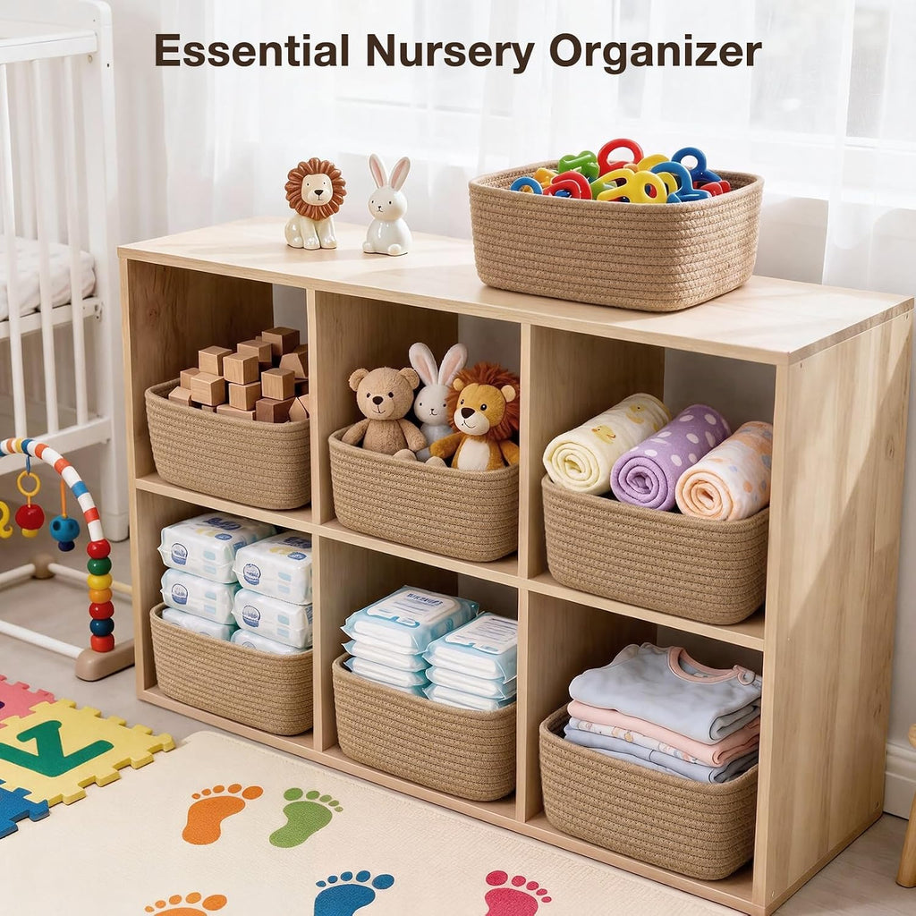 3 Pack Small Woven Storage Baskets for Organizing, Shelf Baskets, Brown