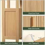 CHOEZON Bathroom Cabinet, Freestanding Bathroom Storage Cabinet with Door and Shelves, Small Floor Storage Cabinet, Narrow Bathroom Table, Fluted Door, Gold Handle, for Bathroom, Living Room, Natural