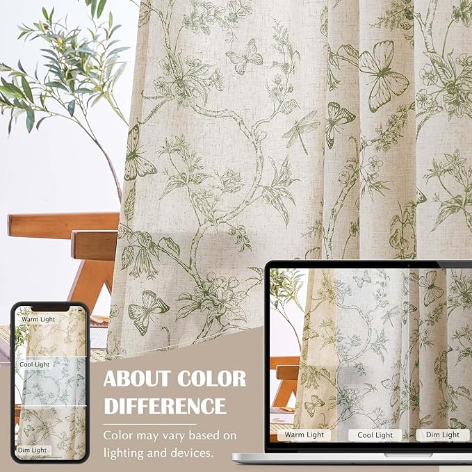 jinchan Floral Curtains Lined Linen Blend Curtain - Image 6