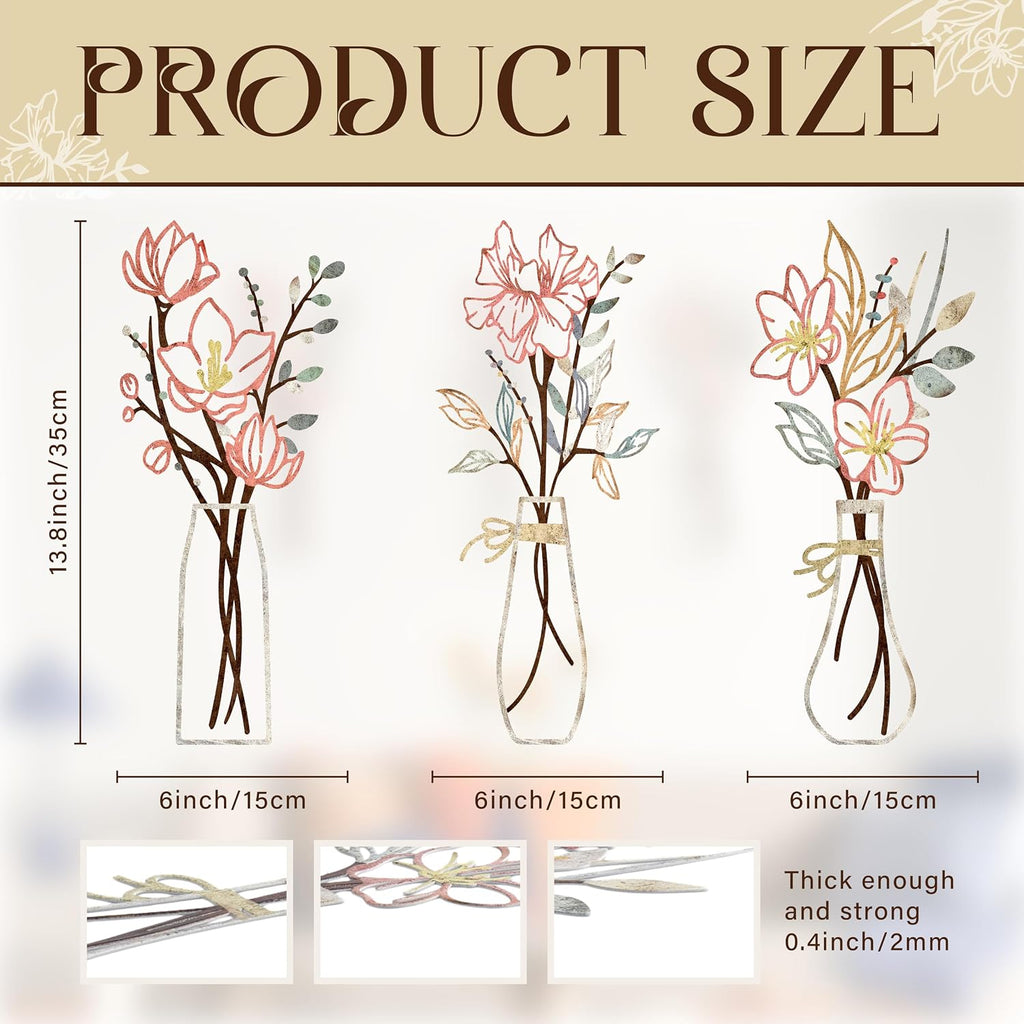 3 Pieces Metal Flowers Wall Art for Bathroom (Multicolored)