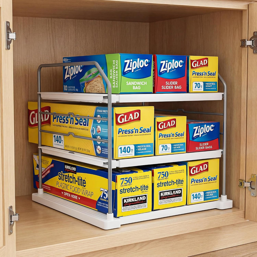 EVERIE 3-Tier Cabinet Organizer, Expandable Shelf for Foil & Wrap Boxes