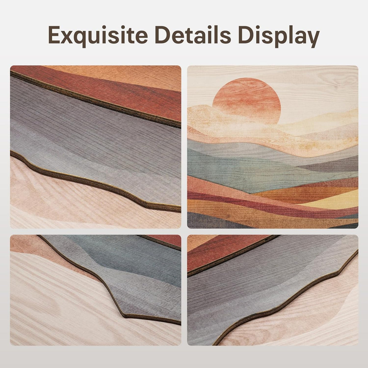 Large Framed Colorful 3D Wood Mountain Wall Art for Bedroom, 1 Piece