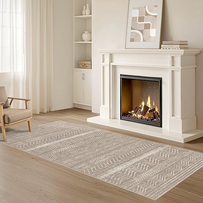Nakagishi Area Rug Living Room Rugs: 3X8 Machine Washable Boho Large Neutral - Image 8