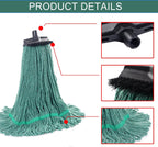 Matthew Large Heavy Duty Mop Head Commercial Replacement for General and Floor Cleaning, Screw-on Wet Industrial Cotton Looped End String Head Refill (Green 6Pack) w/Built-in Flexible Bristle Brush