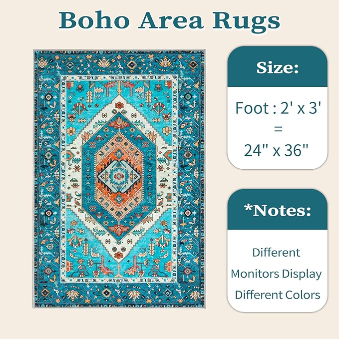 SERISSA Boho Rugs for Entryway, 2x3 Blue Entryway Rug Non-Slip Washable Small - Image 6