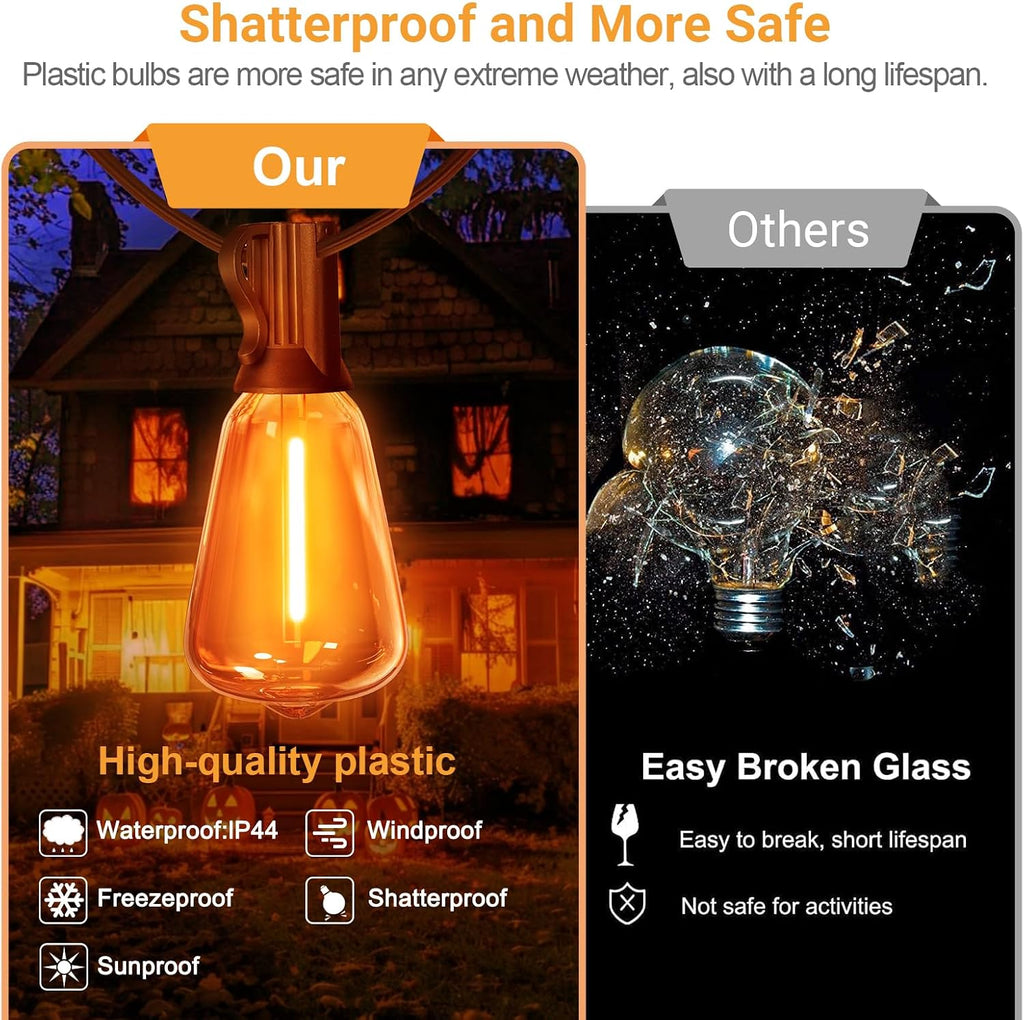 Orange purple Outdoor halloween String Lights ,26FT ST38 LED Patio Lights with 12+1 Shatterproof Edison Bulbs,UL Waterproof Connectable Outside Hanging Lights for Backyard Porch Christmas Party Decor
