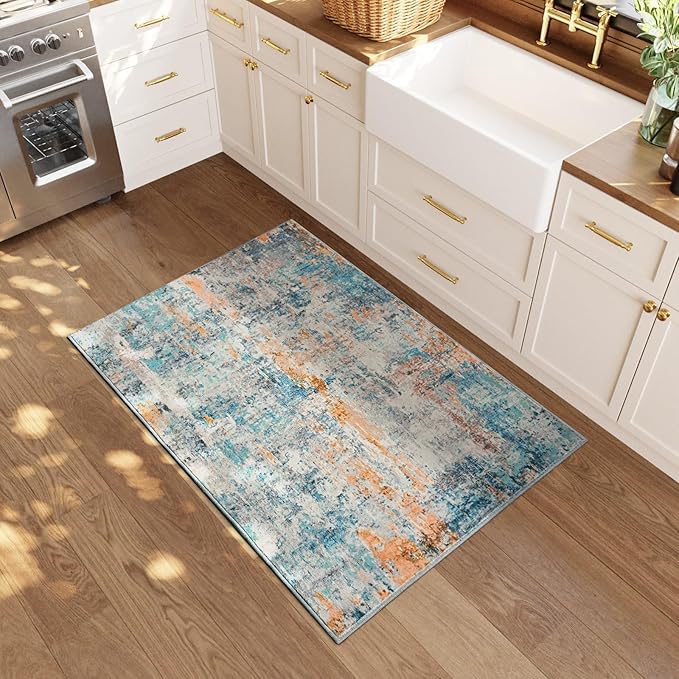 Entrance Rugs Indoor 2x3 Blue Entry Rug Washable Abstract Small Area Rug - Image 2