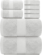 White Classic Luxury Forest Green Bath Towel Set of 8-100% Turkish Cotton