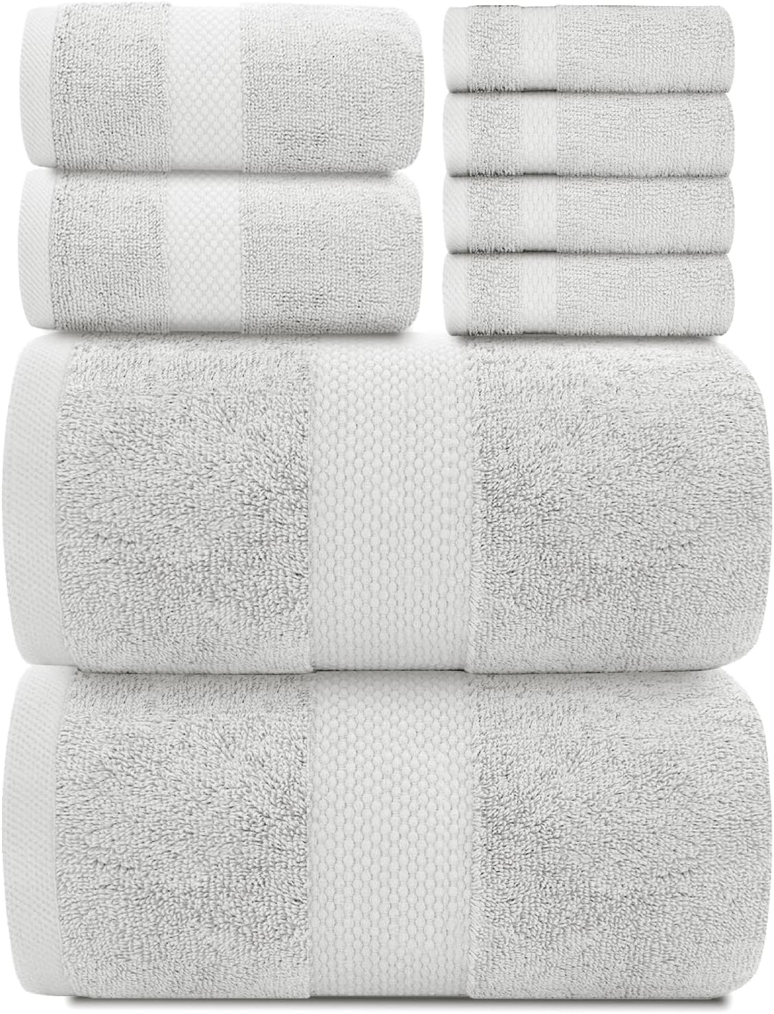 White Classic Luxury Forest Green Bath Towel Set of 8-100% Turkish Cotton