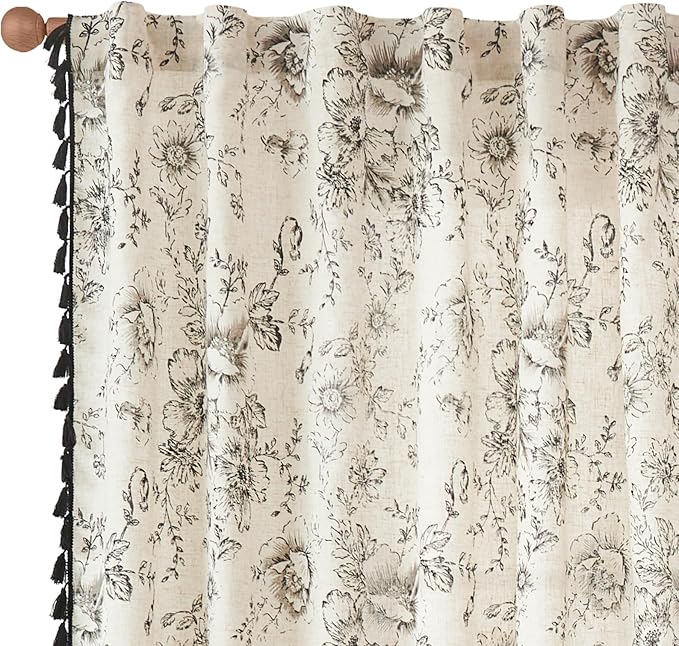 jinchan Linen Blend Curtain Floral Curtains - Image 9