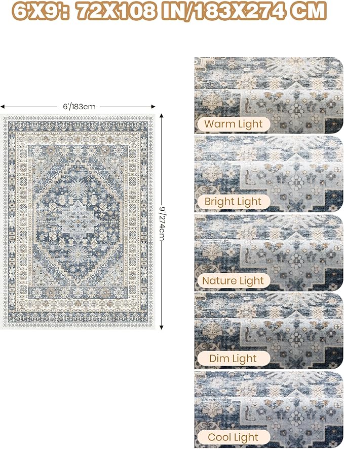 6x9 Area Rugs for Living Room, Soft Low Pile Indoor Washable Rugs for Bedroom - Image 2