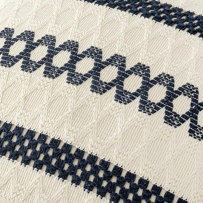 MIULEE Set of 2 Navy Blue Boho Decorative Pillow Covers 18x18 Inch Farmhouse - Image 4
