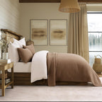 EVERGRACE 100% Cotton Cross Stitch 3-Piece Quilt Set, King, Camel Brown