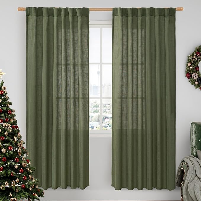LAMIT Light Filtering Linen Curtains 80 inch by LAMIT