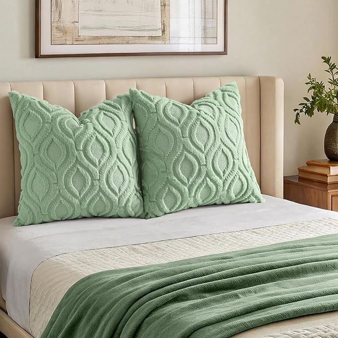 decorUhome Throw Pillow Covers 22x22 Inch Set of 2, Soft Plush Faux Wool Sage - Image 7