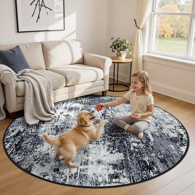 Washable Area Rugs 6ft Non-Slip Modern Abstract Soft by RELEANY