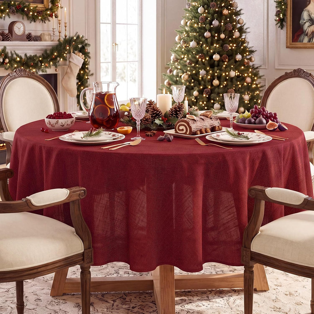 NOVILYS Green Christmas Rectangle Tablecloth with Linen Textured