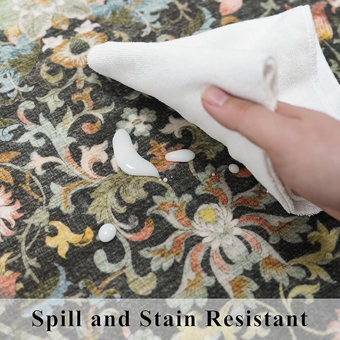 2x6 Washable Hallway Runner Rug: Vintage Floral Kitchen Rugs - Image 4