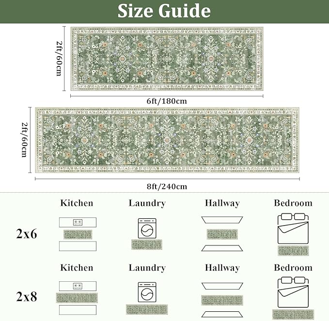 Yamaziot Washable Runner Rug 2x8 – Non Slip Boho Floral Hallway Runner Rug - Image 2