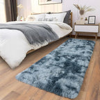 Soft Runner Rugs for Bedroom Hallways, 2x5 Tie-Dyed Blue Grey Fluffy Shag Throw - Image 5