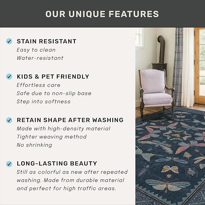 Blue 5x8 Washable Living Room Rugs - Image 6