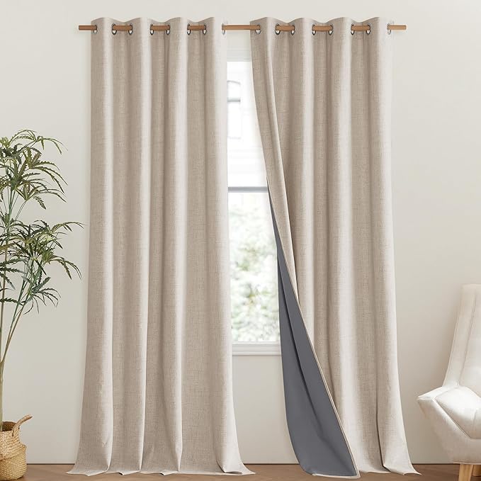 NICETOWN 100% Blackout Cream Linen Curtains 95 inches Length by NICETOWN