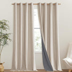 NICETOWN 100% Blackout Cream Linen Curtains 95 inches Length by NICETOWN