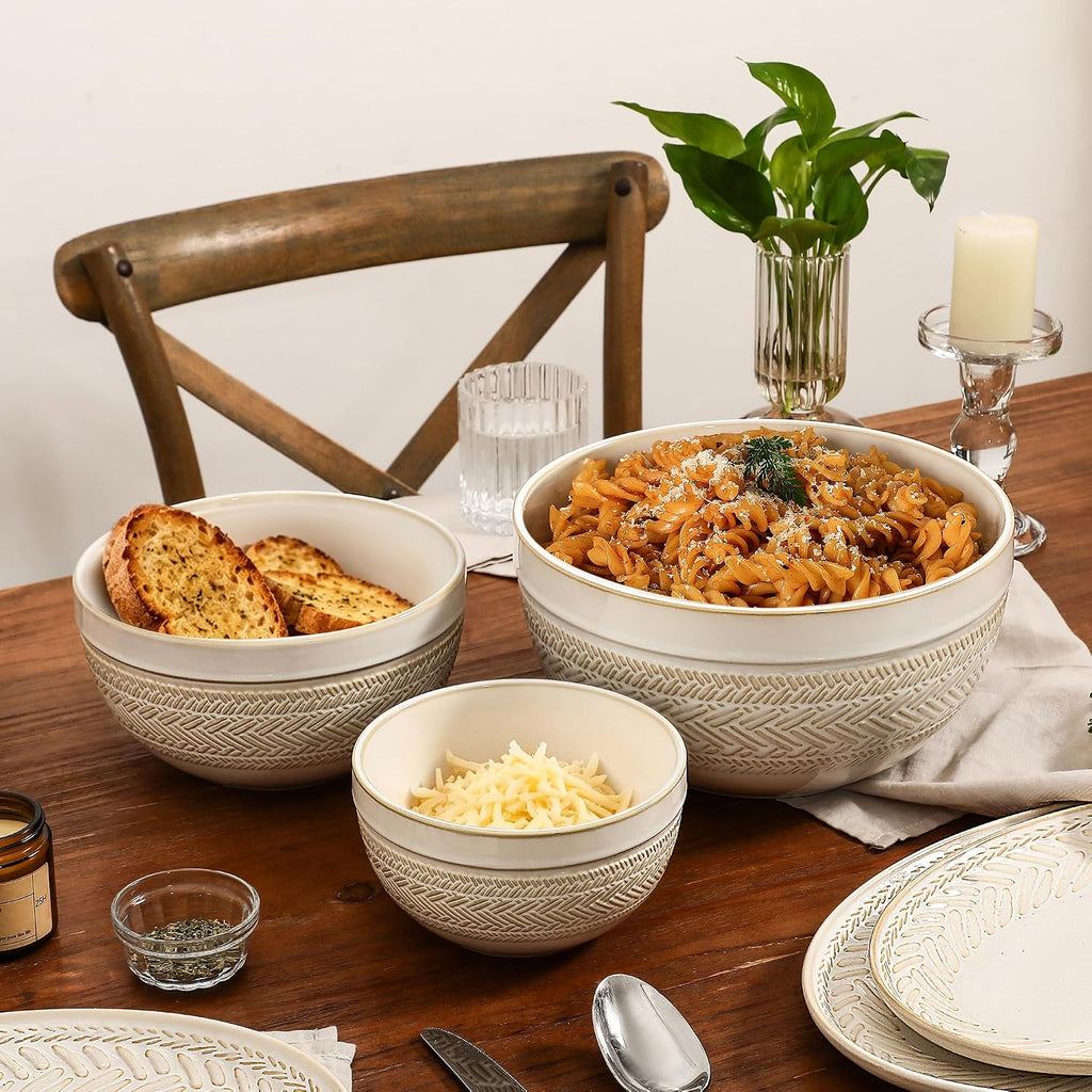 Ceramic Mixing Bowls Set of 3, Large Nesting Serving Bowls