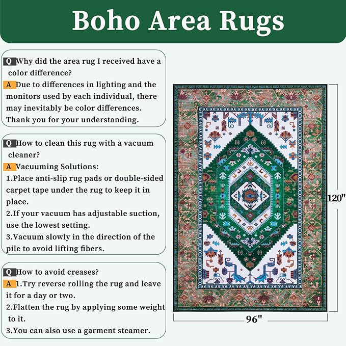 SERISSA Washable Rugs 8x10 Area Rugs, Large Non-Slip Boho Living Room Rug - Image 2