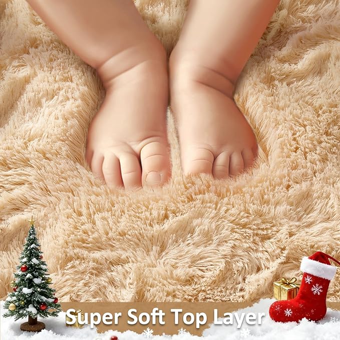 Ophanie Beige Rugs for Living Room Bedroom, 5x8 Fluffy Fuzzy Furry Carpet - Image 2