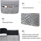 Mkono Macrame Bedside Caddy, Boho Bed Storage Organizer, 4 Pockets Grey