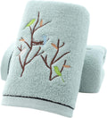 Pidada Embroidered Bird Tree Hand Towels for Bathroom Set of 2,Aqua Green