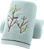 Pidada Embroidered Bird Tree Hand Towels for Bathroom Set of 2,Aqua Green