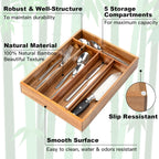 Besilord Silverware Organizer Kitchen Drawer Organizer Utensil Organizer Acacia Silverware Holder Cutlery Organizer in Drawer Flatware Organizer Tray(5 slots, Acacia