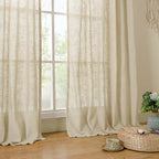 LAMIT 96 inch Linen Curtains for Bedoom, Light Filtering Semi Sheer Panels Back - Image 9