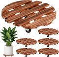 18 Inch Plant Caddy with Wheels, 6 Pack Rolling Plant Stand Rollers with Casters Wooden Plant Dolly with Wheels Heavy Duty Large Rolling Planter Base for Indoor & Outdoor Plants Wood Flower Stand